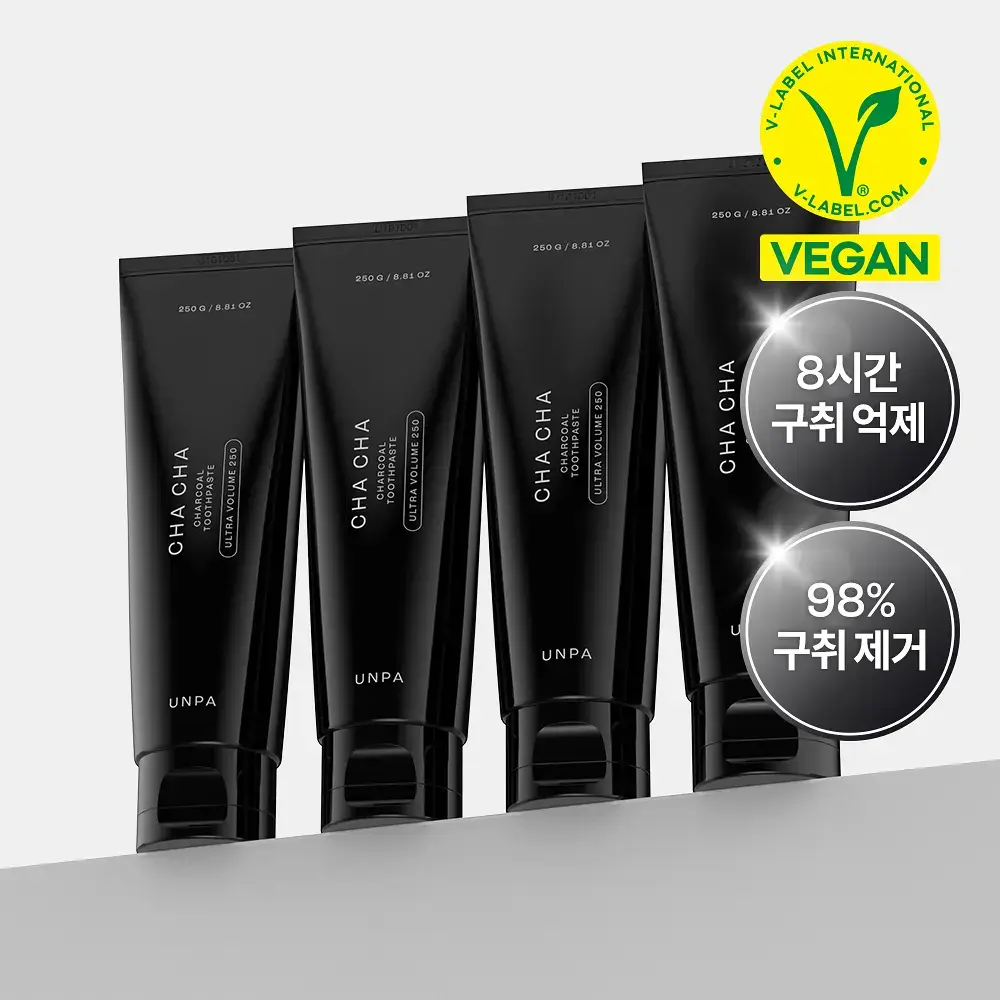 [초대용량/1kg 메가세트]언파 차차 차콜치약 250g 4개입 기획세트